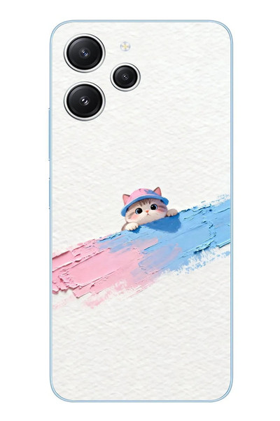 Le Balvo Redmi 12 Uyumlu Pembe Mavi Kedi Baskılı Silikon Kılıf