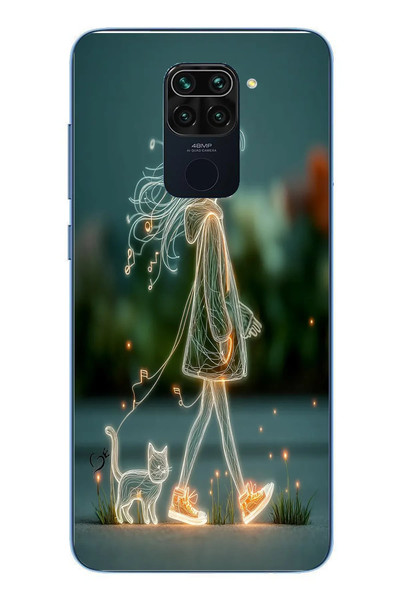 Le Balvo Redmi Note 9 Uyumlu Kedili Neon Kız Baskılı Silikon Kılıf