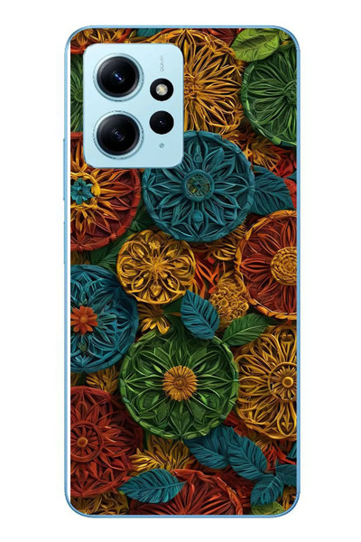 Le Balvo Redmi Note 12 4G Uyumlu Hasır Örgü Çiçekler Baskılı Silikon Kılıf