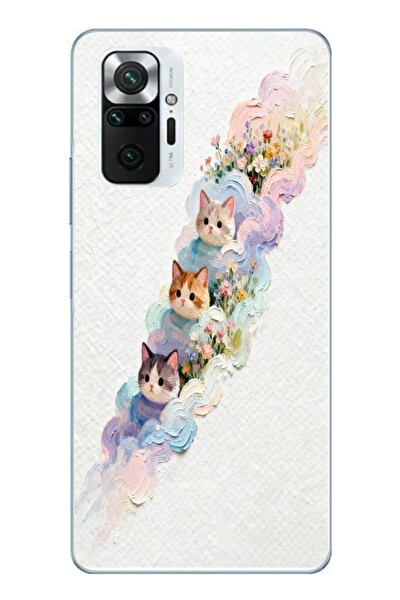 Le Balvo Redmi Note 10 Pro Uyumlu Yağlı Boya Kediler Baskılı Silikon Kılıf