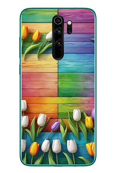 Le Balvo Redmi Note 8 Pro Uyumlu Renkli Laleler Baskılı Silikon Kılıf
