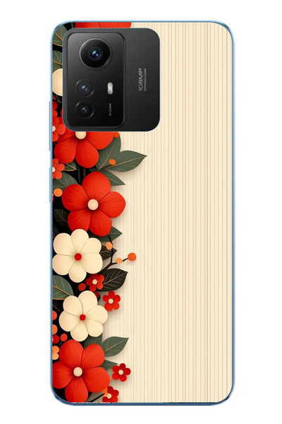 Le Balvo Redmi Note 12S Uyumlu Kırmızı Beyaz Çiçekler Baskılı Silikon Kılıf