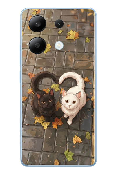 Le Balvo Redmi Note 13 4G Uyumlu Kalp Kuyruklu Kediler Baskılı Silikon Kılıf