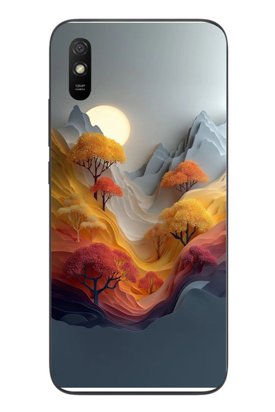 Le Balvo Redmi 9A Uyumlu Renk Dalgalı Manzara Baskılı Silikon Kılıf