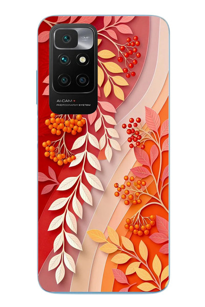 Le Balvo Redmi 10 2022 Uyumlu Kırmızı Beyaz İğdeler Baskılı Silikon Kılıf