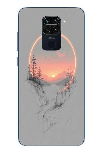 Le Balvo Redmi Note 9 Uyumlu Günbatımı Mermer Desenli Baskılı Silikon Kılıf