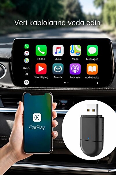 Torima Mini Araç Multimedya Dönüştürücü Adaptör Usb Type-C Uyumlu 2IN1 Kablosuz Carplay TAB06