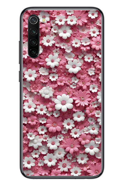 Le Balvo Redmi Note 8 Uyumlu Beyaz Pembe Papatyalar Baskılı Silikon Kılıf