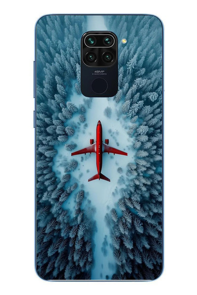 Le Balvo Redmi Note 9 Uyumlu Kış Ortasında Uçak Baskılı Silikon Kılıf