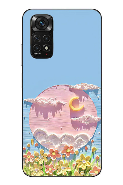 Le Balvo Redmi Note 11 - 11s Uyumlu Çiçekli Ay Baskılı Silikon Kılıf