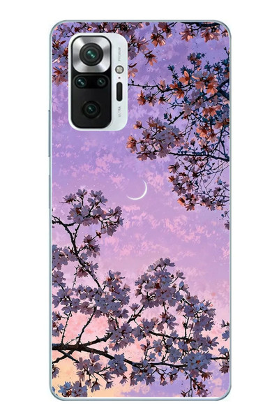 Le Balvo Redmi Note 10 Pro Uyumlu Mor Gökyüzülü Ağaç Baskılı Silikon Kılıf