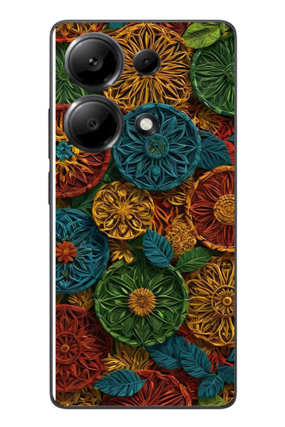 Le Balvo Redmi Note 13 Pro 4G Uyumlu Hasır Örgü Çiçekler Baskılı Silikon Kılıf