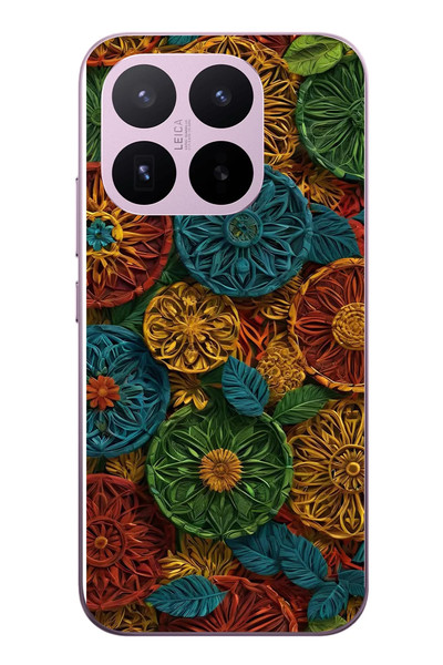 Le Balvo Xiaomi 17T Uyumlu Hasır Örgü Çiçekler Baskılı Silikon Kılıf