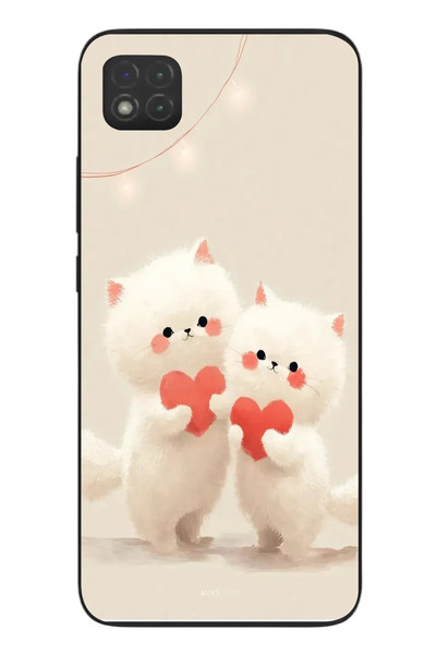 Le Balvo Redmi 9C Uyumlu Kalpli Beyaz Kediler Baskılı Silikon Kılıf