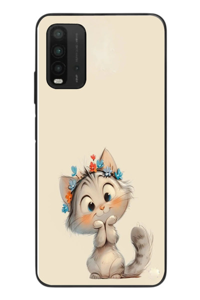 Le Balvo Redmi 9T Uyumlu Sevimli Çiçekli Kedi Baskılı Silikon Kılıf