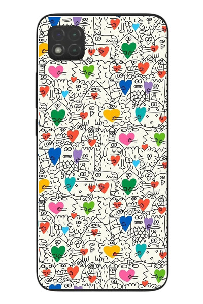 Le Balvo Redmi 9C Uyumlu Kalp Çizgileri Karışık Baskılı Silikon Kılıf