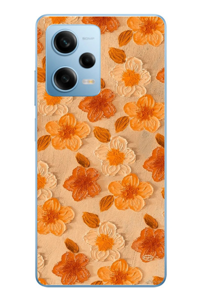Le Balvo Redmi Note 12 Pro 5G Uyumlu Turuncu Papatyalar Baskılı Silikon Kılıf