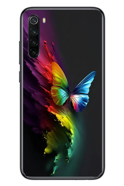 Le Balvo Redmi Note 8 Uyumlu Gökkuşağı Kelebeği Baskılı Silikon Kılıf
