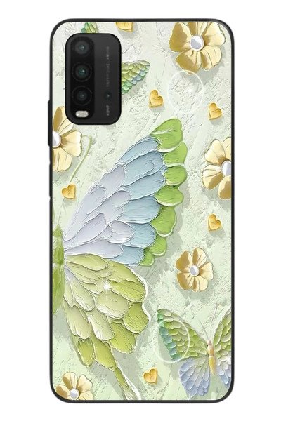Le Balvo Redmi 9T Uyumlu Yeşil Mavi Kelebek Baskılı Silikon Kılıf