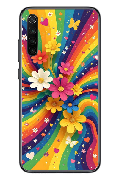 Le Balvo Redmi Note 8 Uyumlu Renkli Gökkuşağı Çiçekleri Baskılı Silikon Kılıf