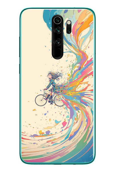 Le Balvo Redmi Note 8 Pro Uyumlu Rengarenk Bisikletli Kız Baskılı Silikon Kılıf