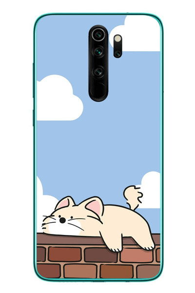 Le Balvo Redmi Note 8 Pro Uyumlu Duvar Üstünde Kedi Baskılı Silikon Kılıf