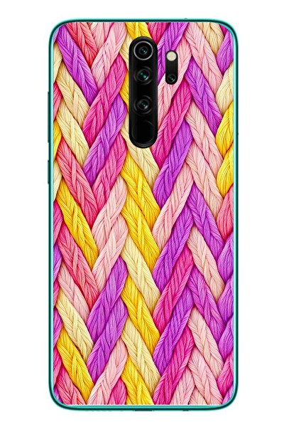 Le Balvo Redmi Note 8 Pro Uyumlu Mor Sarı Örgü Baskılı Silikon Kılıf