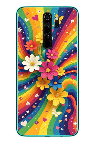 Le Balvo Redmi Note 8 Pro Uyumlu Renkli Gökkuşağı Çiçekleri Baskılı Silikon Kılıf