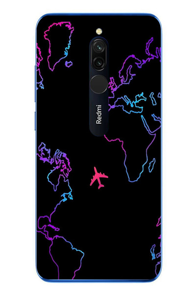 Le Balvo Redmi 8 Uyumlu Dünya Uçuşu Baskılı Silikon Kılıf