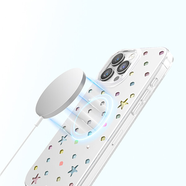 Başkenttekno iPhone 16 Pro Max Kılıf MagSafe Şarj Özellikli Premium Taş Detayli Axen Sert Beyaz