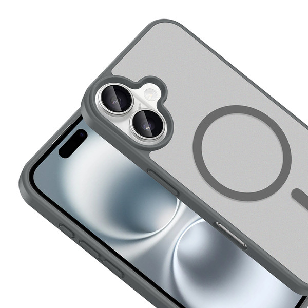 Başkenttekno iPhone 16 Plus Kılıf Mat Magsafe Şarj Hassas Butonlu Renkli Yumuşak Kenarlı Premium Babet Kapak Gri