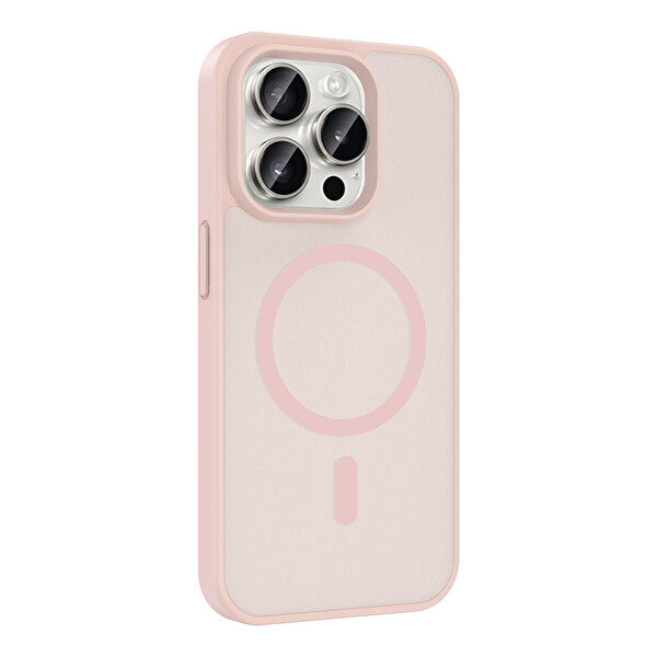 Başkenttekno iPhone 15 Pro Max Kılıf Mat Magsafe Şarj Hassas Butonlu Renkli Yumuşak Kenarlı Premium Babet Kapak Pembe