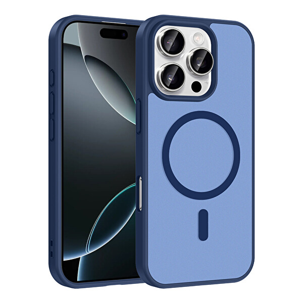 Başkenttekno iPhone 16 Pro Kılıf Mat Magsafe Şarj Hassas Butonlu Renkli Yumuşak Kenarlı Premium Babet Kapak Mavi