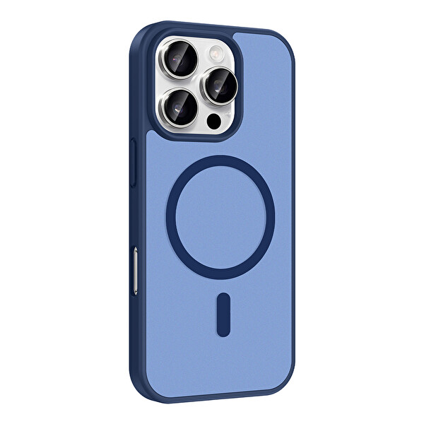 Başkenttekno iPhone 16 Pro Kılıf Mat Magsafe Şarj Hassas Butonlu Renkli Yumuşak Kenarlı Premium Babet Kapak Mavi