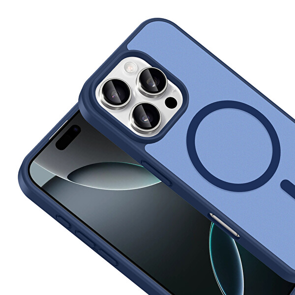 Başkenttekno iPhone 16 Pro Kılıf Mat Magsafe Şarj Hassas Butonlu Renkli Yumuşak Kenarlı Premium Babet Kapak Mavi