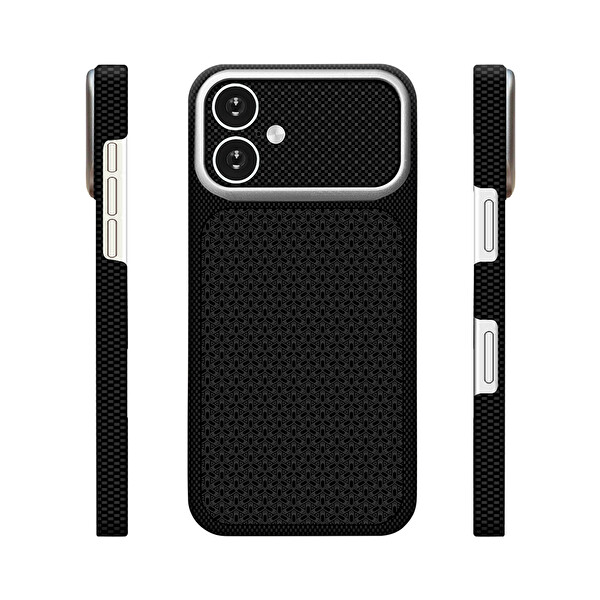 Başkenttekno iPhone 16 Uyumlu Magsafe Destekli iPhone 18 Pro Max Görünümlü Karbon Fiber Görünümlü Dokulu Nexel Siyah