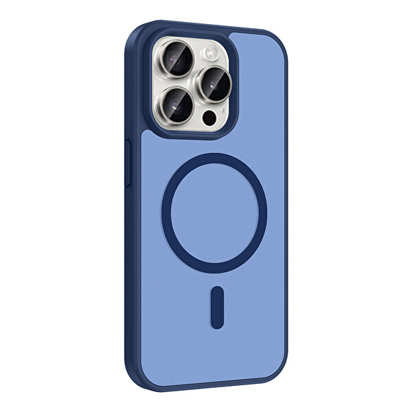 Başkenttekno iPhone 15 Pro Kılıf Mat Magsafe Şarj Hassas Butonlu Renkli Yumuşak Kenarlı Premium Babet Kapak Mavi