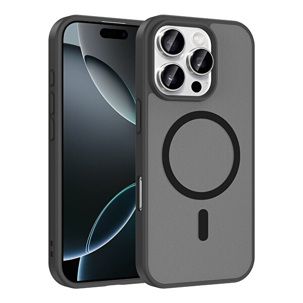 Başkenttekno iPhone 16 Pro Kılıf Mat Magsafe Şarj Hassas Butonlu Renkli Yumuşak Kenarlı Premium Babet Kapak Siyah