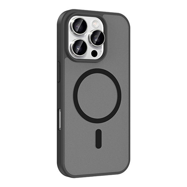 Başkenttekno iPhone 16 Pro Kılıf Mat Magsafe Şarj Hassas Butonlu Renkli Yumuşak Kenarlı Premium Babet Kapak Siyah