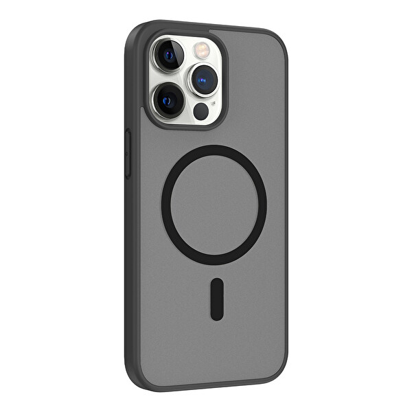Başkenttekno iPhone 13 Pro Kılıf Mat Magsafe Şarj Hassas Butonlu Renkli Yumuşak Kenarlı Premium Babet Kapak Siyah