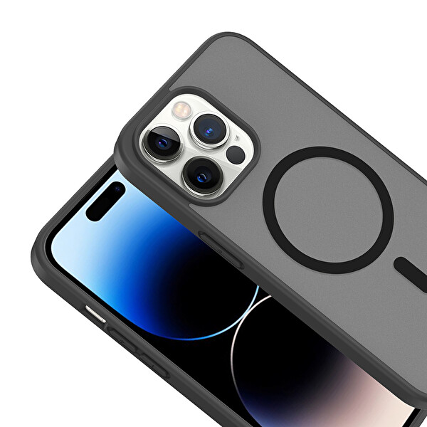 Başkenttekno iPhone 13 Pro Kılıf Mat Magsafe Şarj Hassas Butonlu Renkli Yumuşak Kenarlı Premium Babet Kapak Siyah