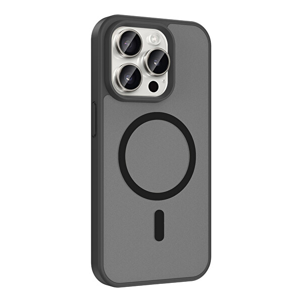 Başkenttekno iPhone 15 Pro Kılıf Mat Magsafe Şarj Hassas Butonlu Renkli Yumuşak Kenarlı Premium Babet Kapak Siyah