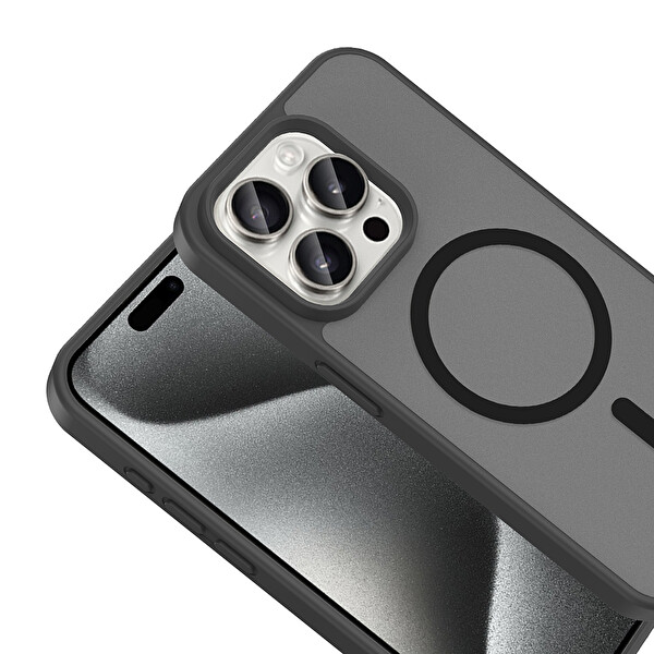 Başkenttekno iPhone 15 Pro Max Kılıf Mat Magsafe Şarj Hassas Butonlu Renkli Yumuşak Kenarlı Premium Babet Kapak Siyah