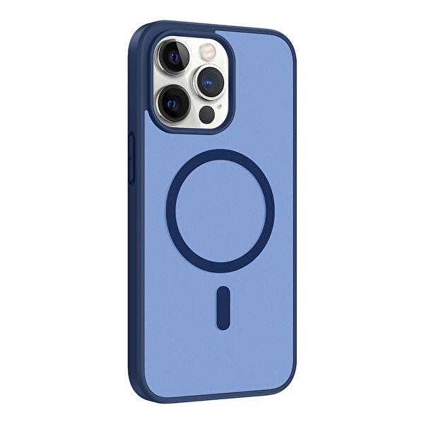 Başkenttekno iPhone 14 Pro Max Kılıf Mat Magsafe Şarj Hassas Butonlu Renkli Yumuşak Kenarlı Premium Babet Kapak Mavi