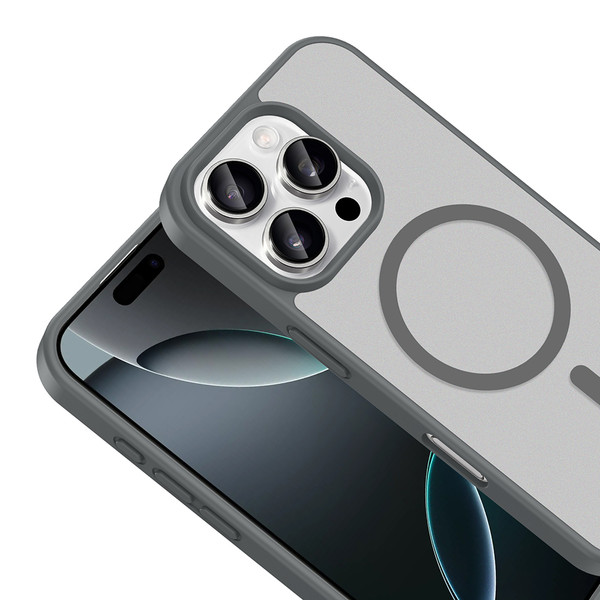 Başkenttekno iPhone 16 Pro Kılıf Mat Magsafe Şarj Hassas Butonlu Renkli Yumuşak Kenarlı Premium Babet Kapak Gri