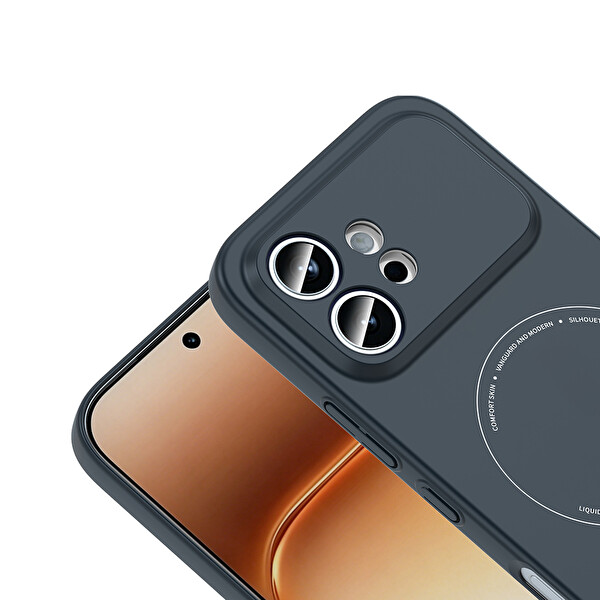 Başkenttekno Honor 600 5G Uyumlu MagSafe Özellikli Elio Kamera Korumalı Sert Kapak Kılıf Lacivert