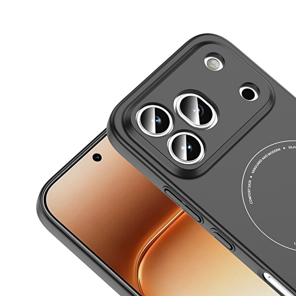 Başkenttekno Honor 600 Pro 5G Uyumlu MagSafe Özellikli Elio Kamera Korumalı Sert Kapak Kılıf Siyah