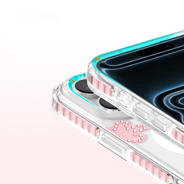 Başkenttekno iPhone 17 Pro MagSafe Destekli Parlak Taşlı Tasarımlı Kamera Korumalı Elvo Kılıf Pembe