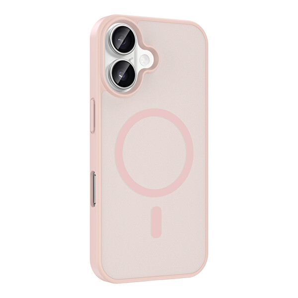 Başkenttekno iPhone 16 Plus Kılıf Mat Magsafe Şarj Hassas Butonlu Renkli Yumuşak Kenarlı Premium Babet Kapak Pembe