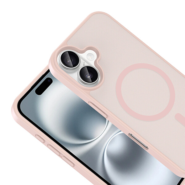 Başkenttekno iPhone 16 Plus Kılıf Mat Magsafe Şarj Hassas Butonlu Renkli Yumuşak Kenarlı Premium Babet Kapak Pembe